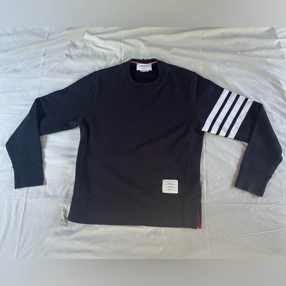 Men’s Thom Browne Navy Wool Crewneck Pullover Sweater Size 3